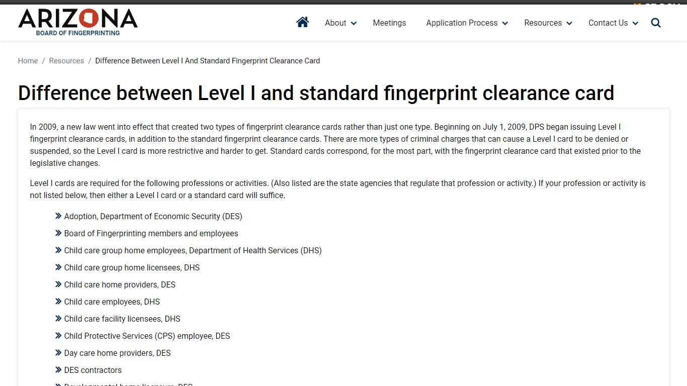 Difference between Level I and standard fingerprint clearance card ...
